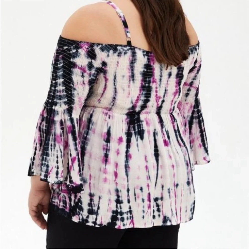Torrid Off The Shoulder Tie Dye Babydoll Top Size 00 - Picture 2 of 4